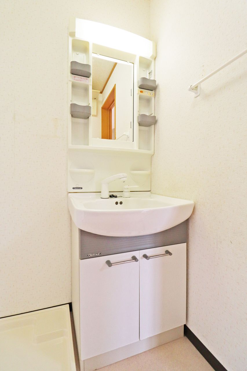 伸びるタイプのシャワー洗面台です。寝グセ直しやボウルのお掃除もラクラクな設備☆